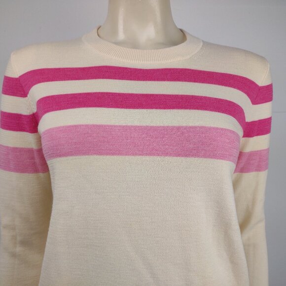 J. Crew for Net-A-Porter ivory pink striped Merino Wool sweater ladies XS - Picture 2 of 11